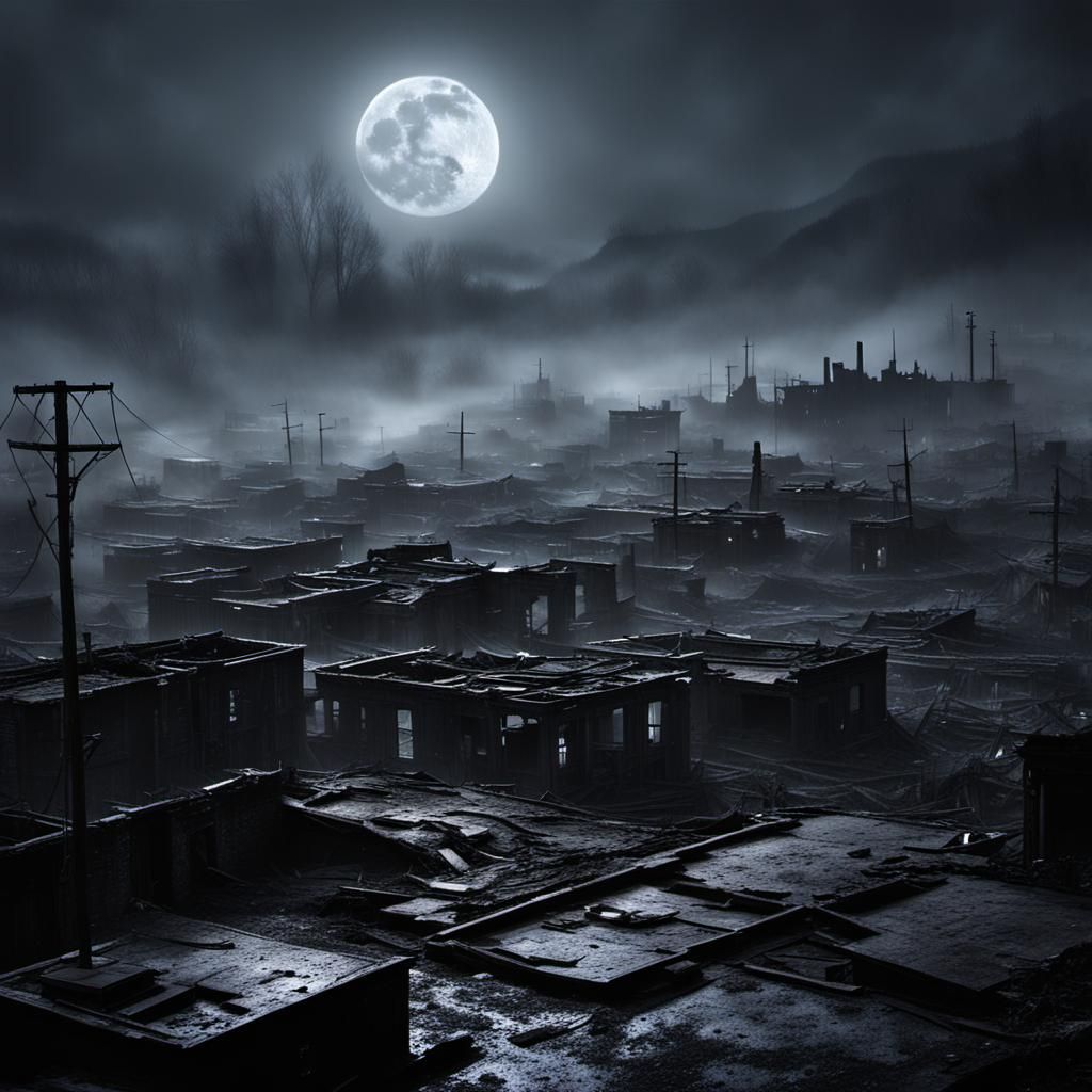 Ethereal Post-Apocalyptic Town with Kitsune Warrior