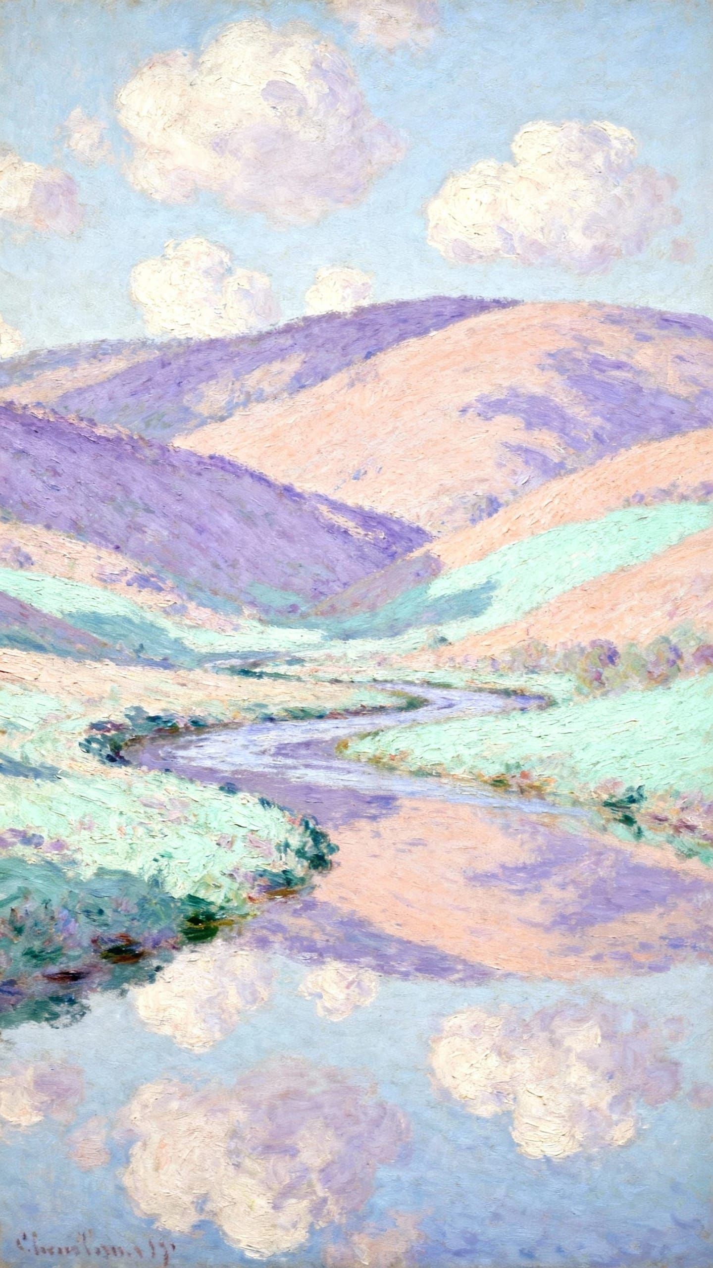 Whimsical Impressionist Landscape Painting of Rolling Hills