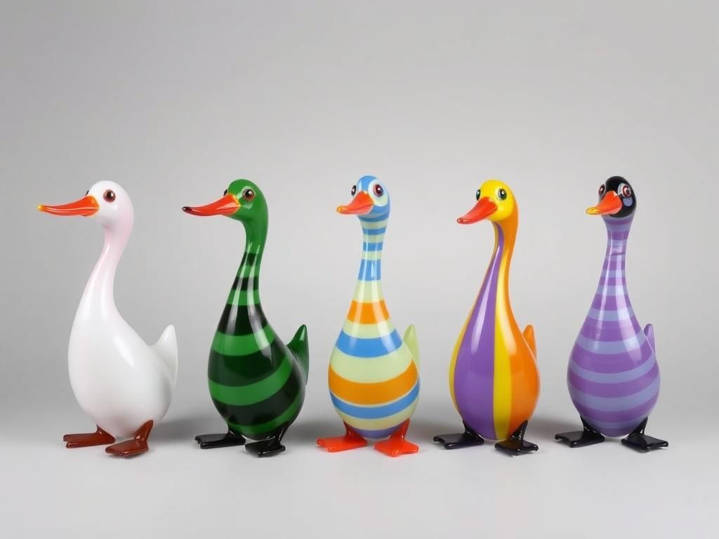 Vibrant Glass Duck Sculptures in Still Life