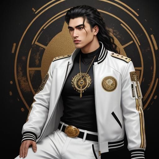 Handsome Young Man in Leather and Gold