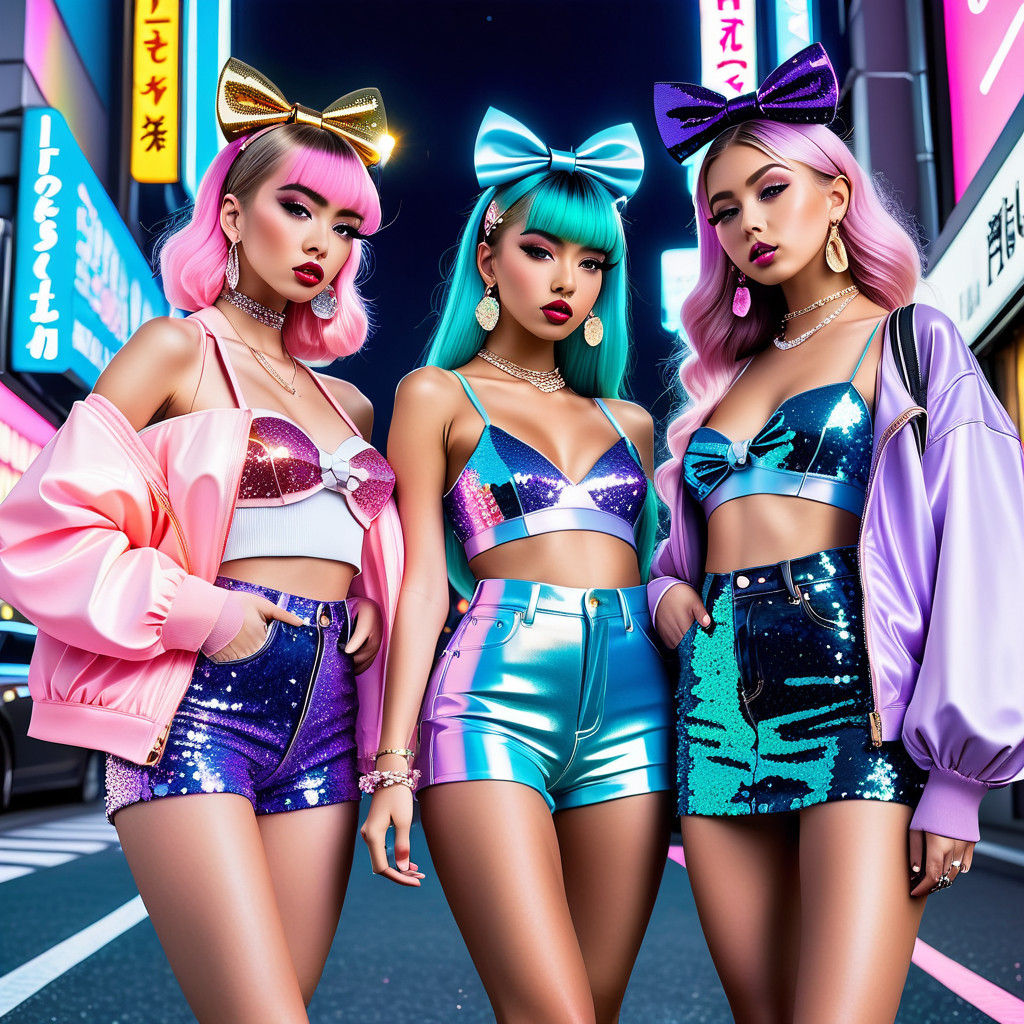 Kawaii Female Gang Members in Pastel-Hued Tokyo Street Scene