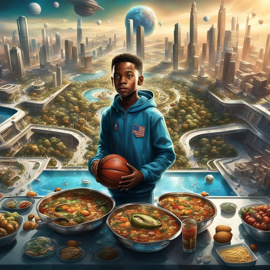 Boy King in Futuristic Space Palace, Detailed Matte Painting