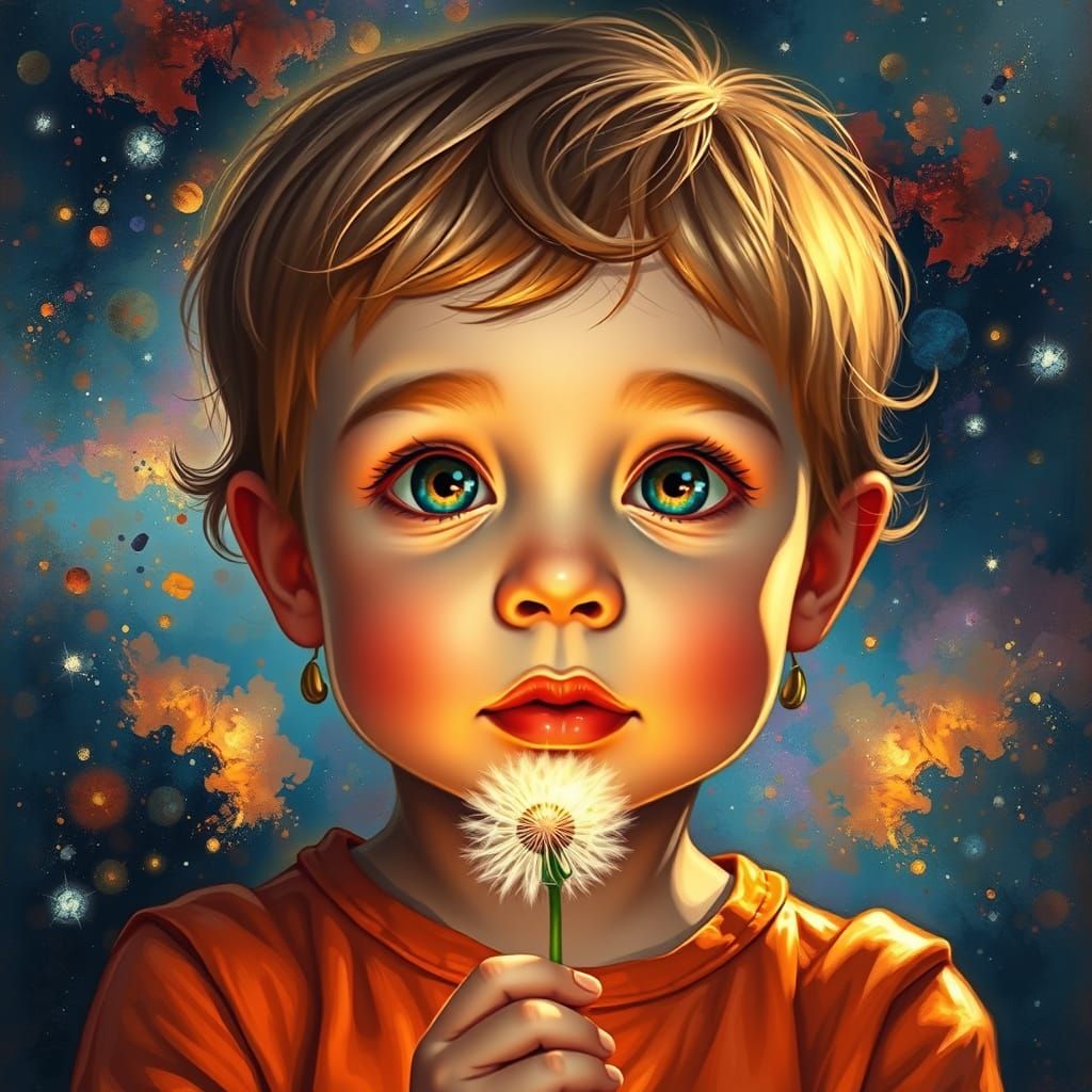 Cosmic Child Portrait in Impasto Style