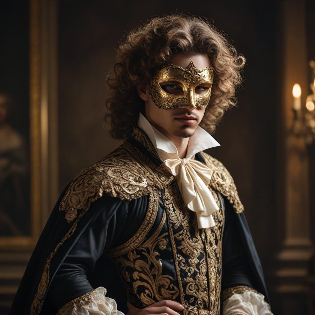 Baroque Masterpiece: Elegant Masked Gentleman in Luxurious A...