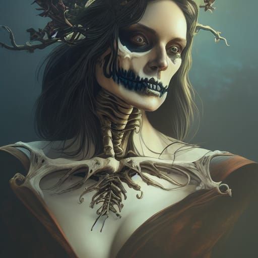 Skeleton Witch Portrait in Hyperdetailed Digital Art