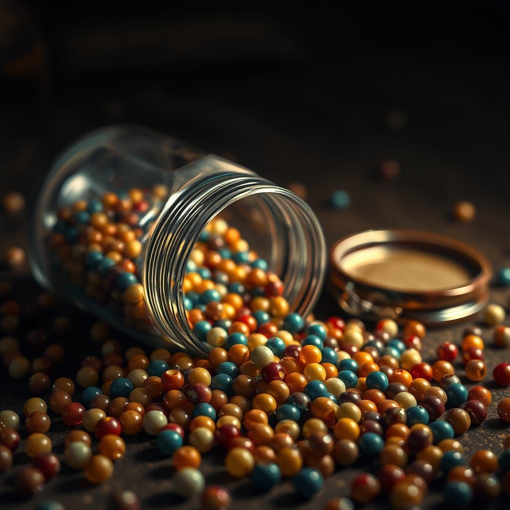 Hyperrealistic Spilled Beads Still Life