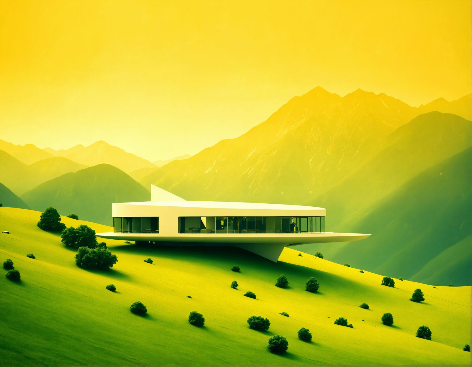 Futuristic Mountain House in Hyperrealistic Style