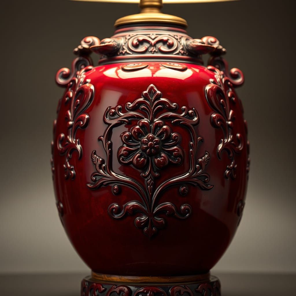 Ornate Chinese Oxblood Glaze Lamp in Qing Dynasty Style