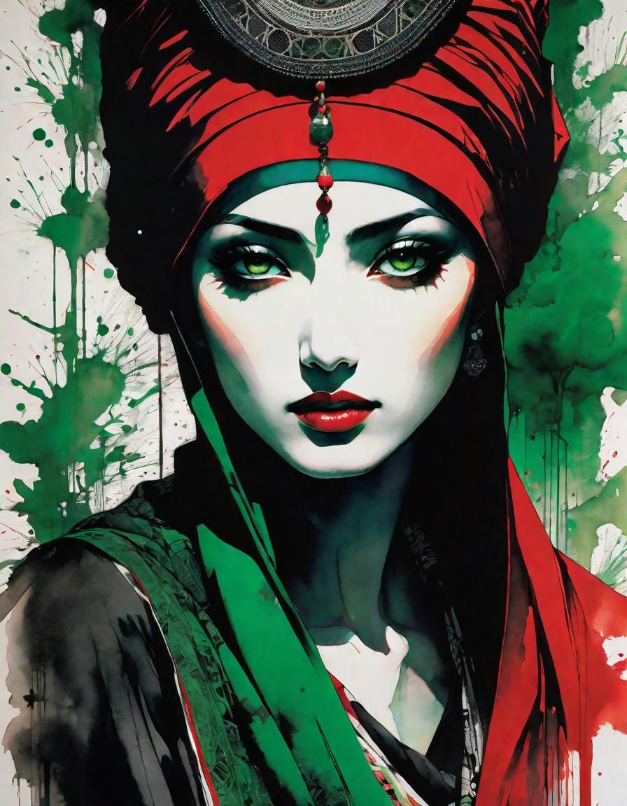 Palestinian Woman Portrait in Splash Art Style