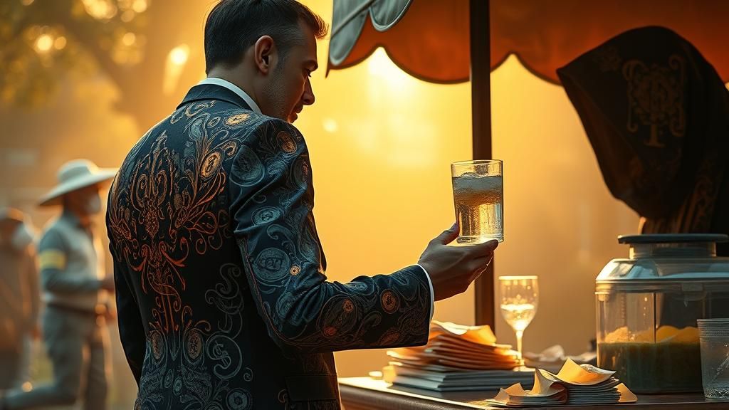 Money Suit: Surreal Street Scene in Mystical Realism