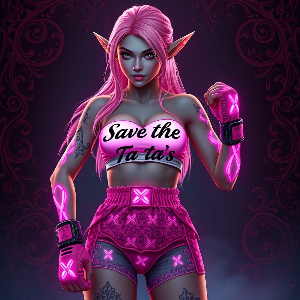 Bioluminescent Pink Elf Boxing in Fantasy Concept Art