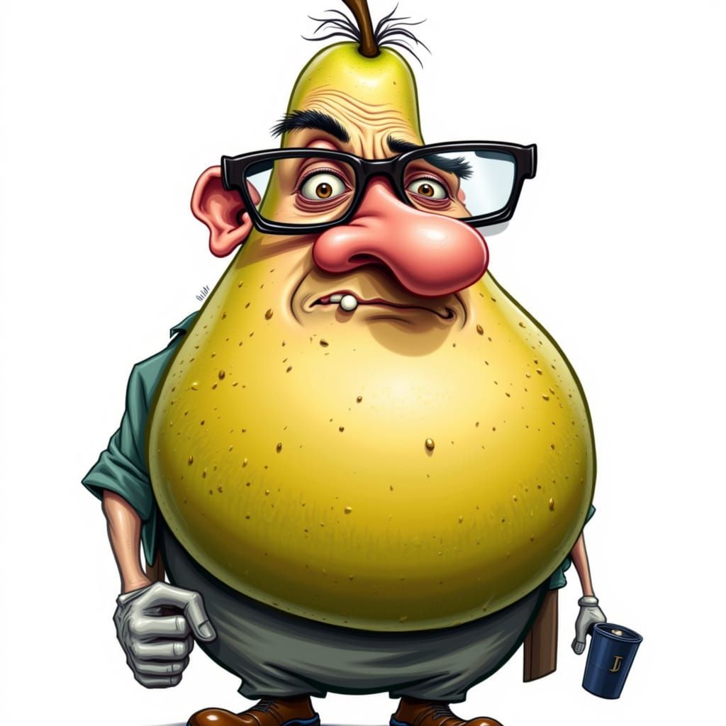 Congressman Nader Caricature with Pear Body and Big Glasses
