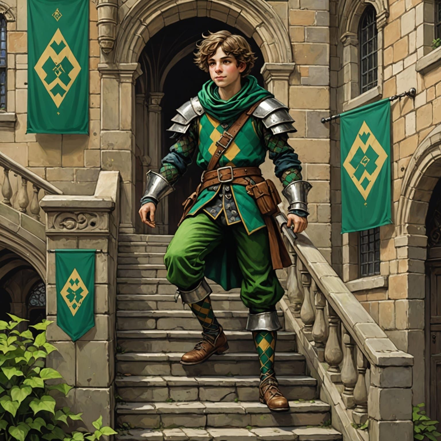 Medieval Tower with Cheerful Children, Waterhouse Style