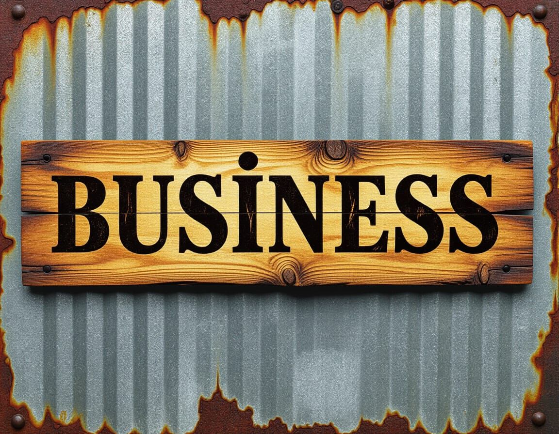 Distressed Metal Sign with Charred Wood Inscription