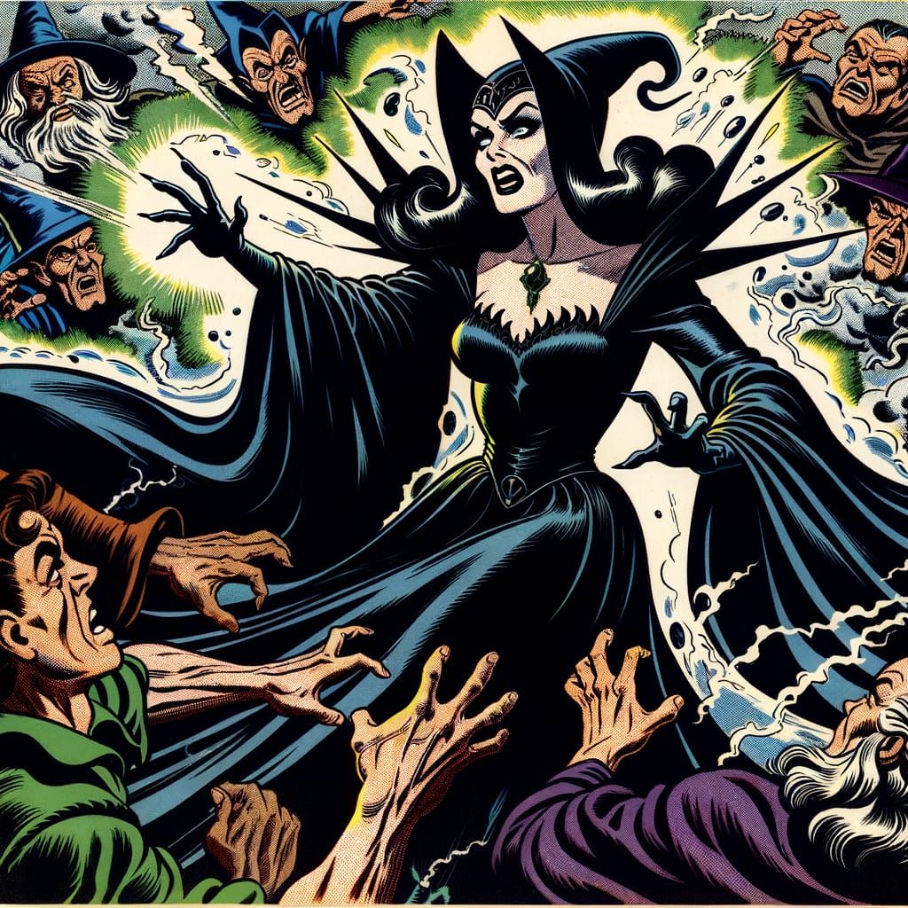 Evil Sorceress in 1940s Comic Book Art Style