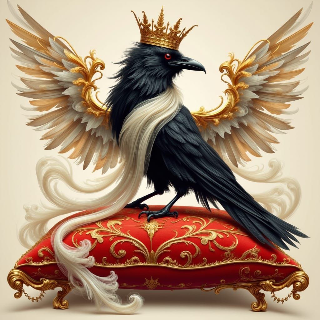 Raven King on Velvet Pillow in James Jean Style