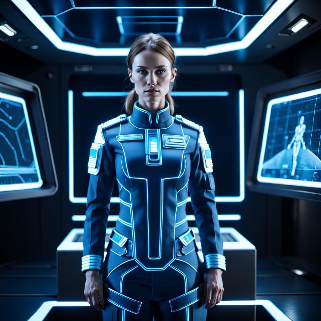 Holographic Projection of Military Woman: 3D Rendering