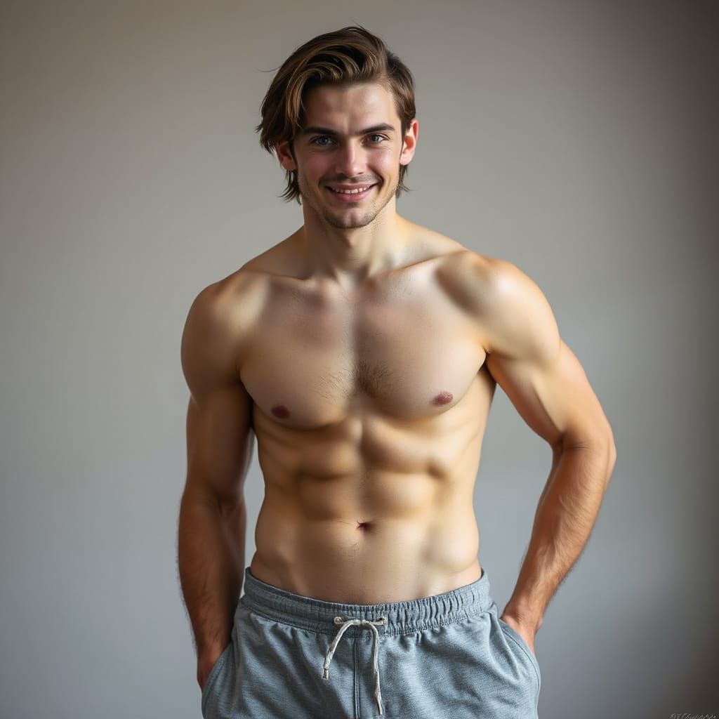 Muscular Young Man in a Romantic Pose, Inspired by Illustrat...