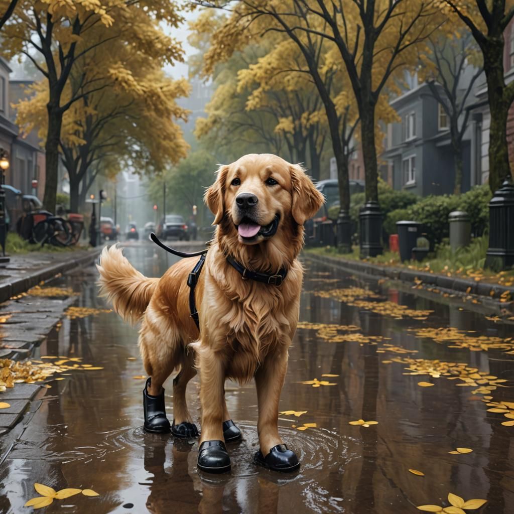 Golden Retriever in Rain Boots: 3D Game Cinematic