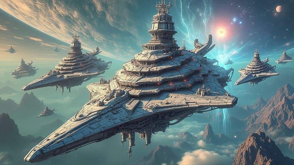 Ominous Space Cruiser in Gritty Industrial Futurism Style