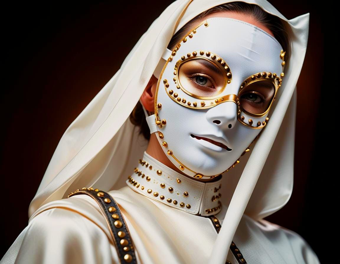 Gothic White Mask with Rivets on Satin