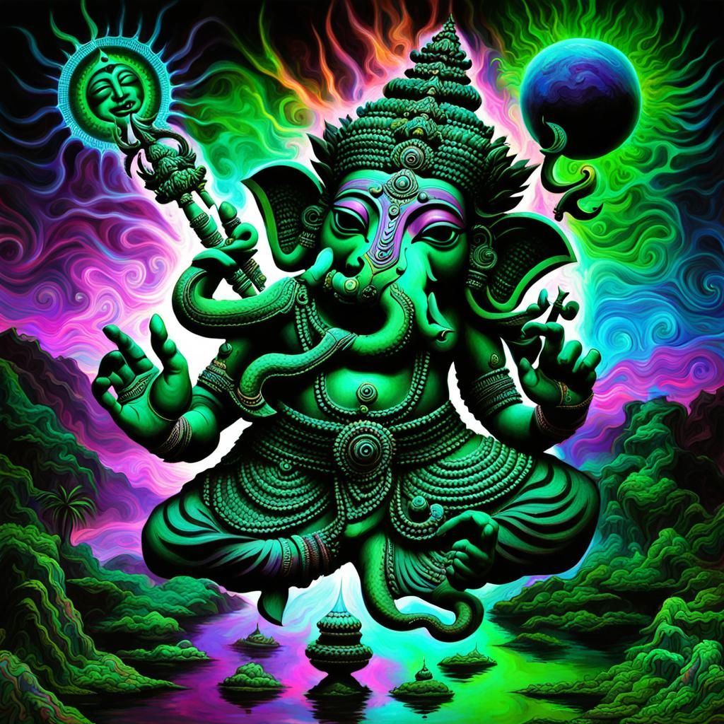 Psychedelic Hindu Gods: A Vibrant Art Rendering