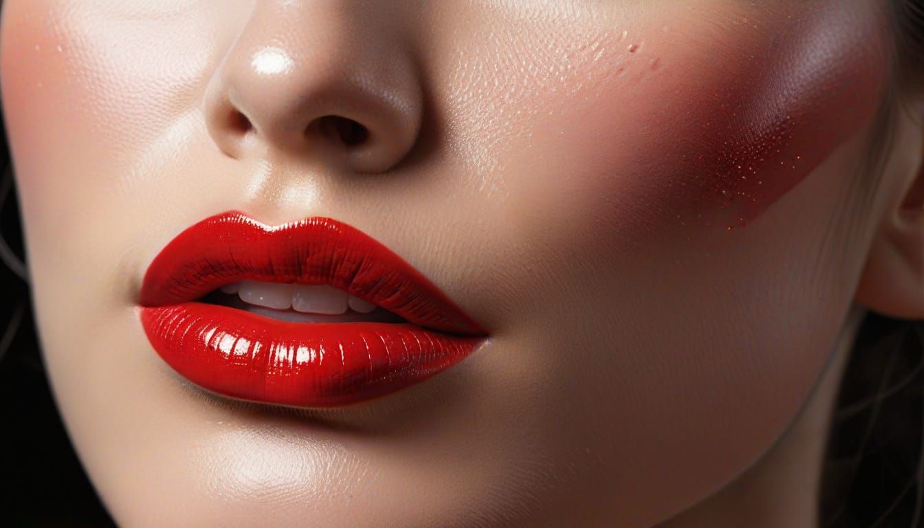 Vibrant Red Lips in High-Contrast Glamour