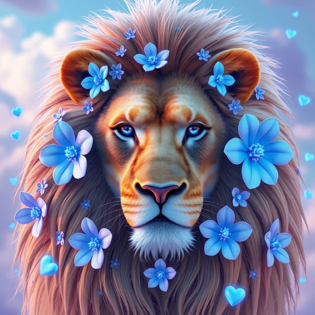 Dreamlike Blue Sky Lion in Whimsical Fantasy Aesthetic