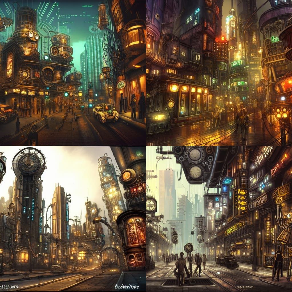 Steampunk City in Cyberpunk Style