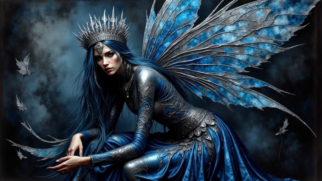 Fallen Fairy Queen with Silver Skeletal Wings
