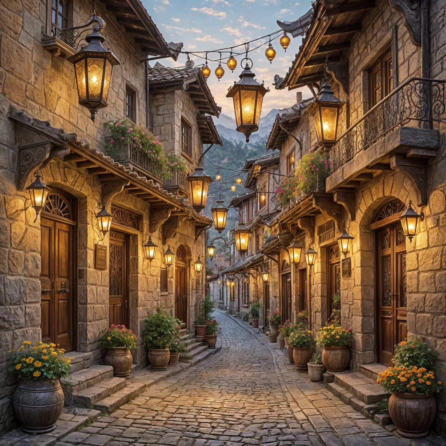 Antique Lanterns Illuminate Old-World Village
