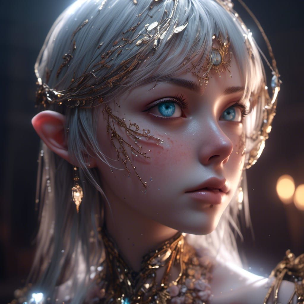 Blue-Eyed Girl in a 3D Cinematic Game Style