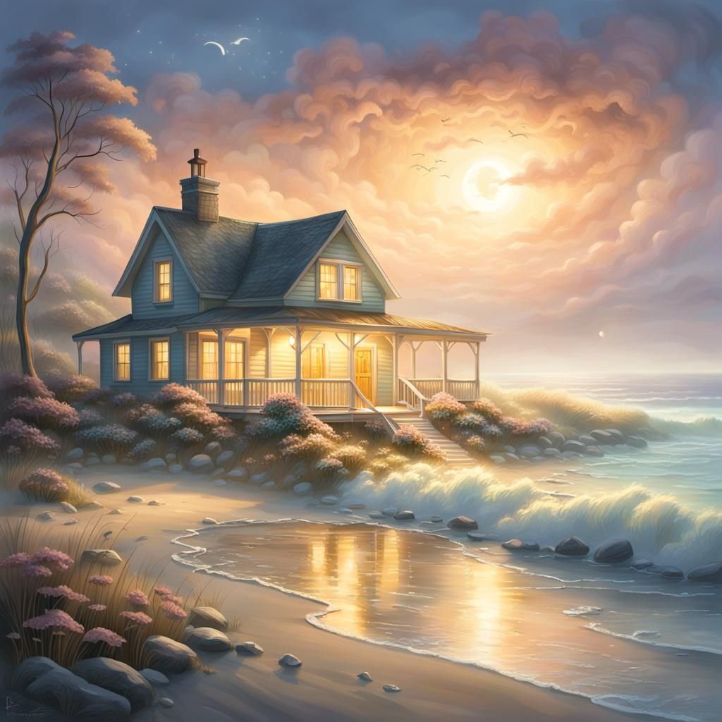 Ethereal Beach Cottage in Dreamy Fantasy Style