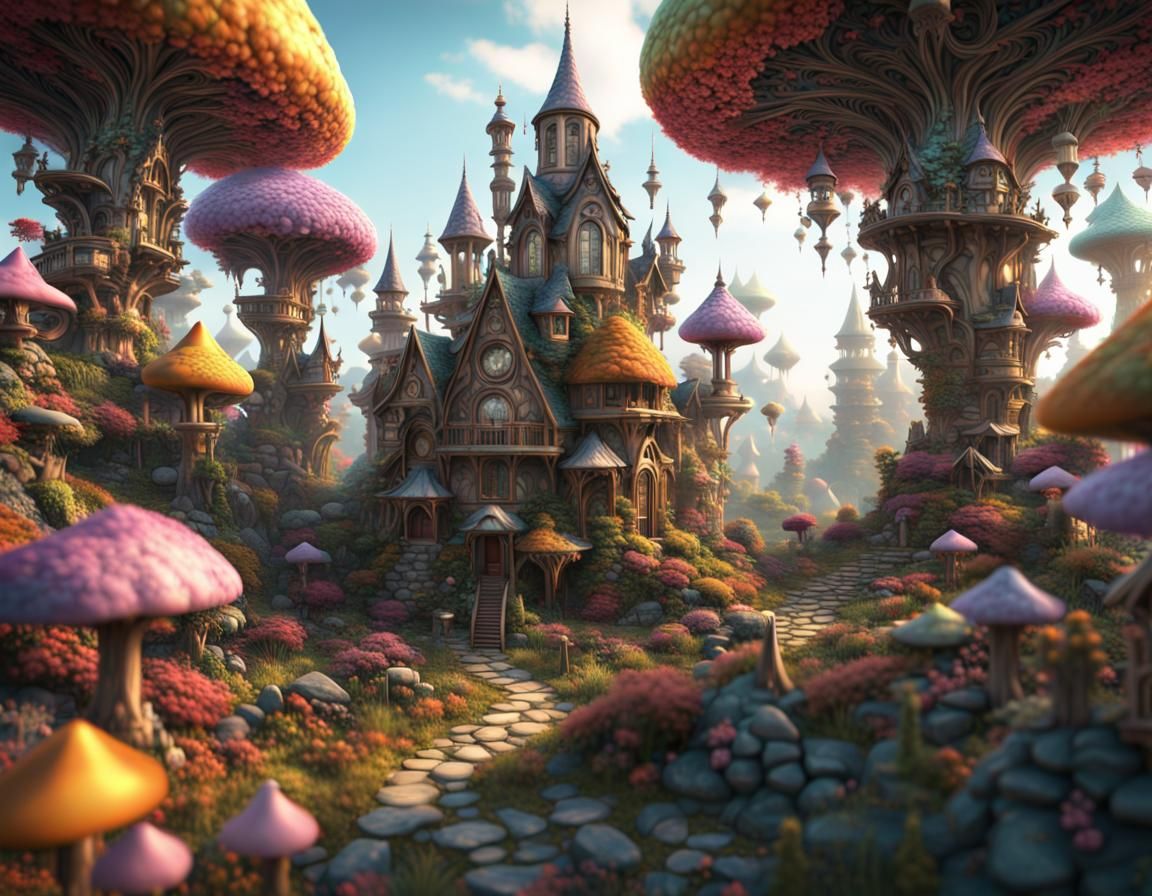Detailed Fractal Render of a Fairy Village