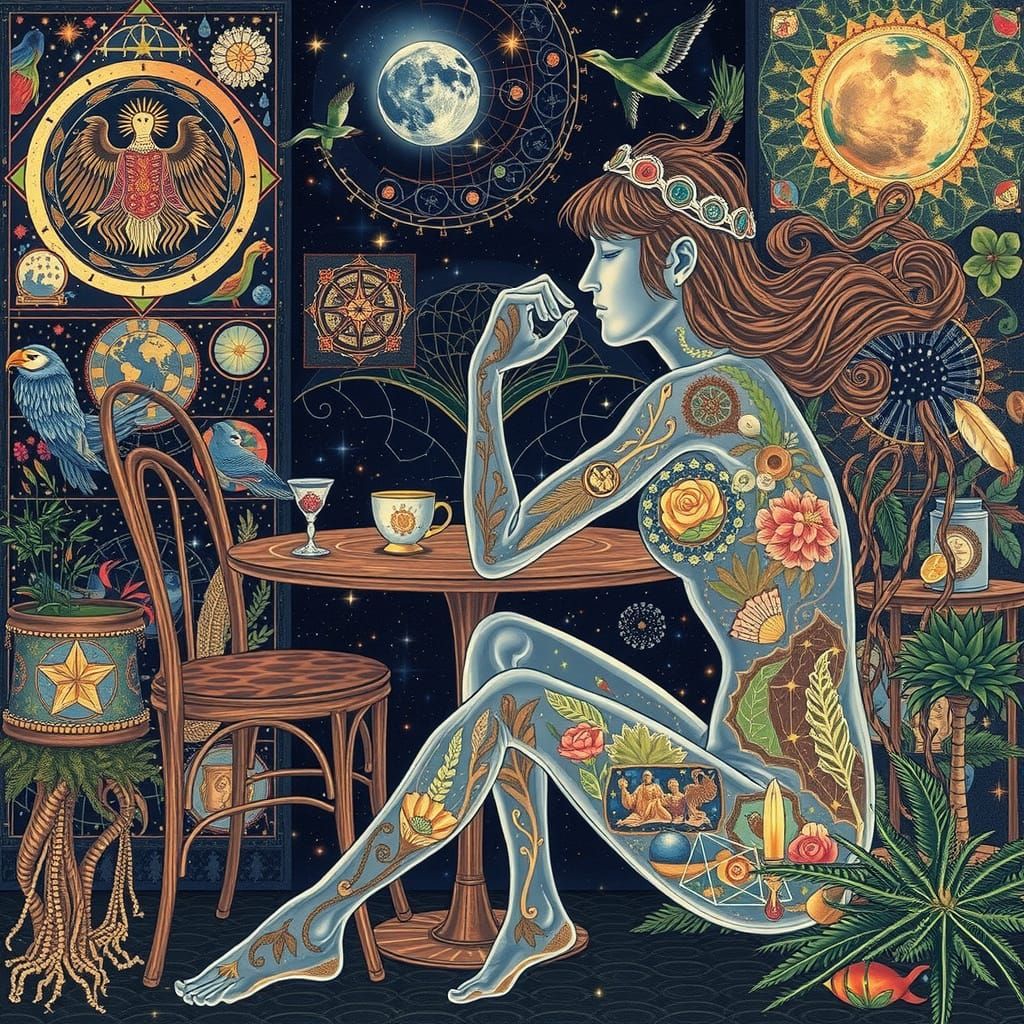 Meditative Figure in Bioluminescent Silhouette, Psychedelic ...