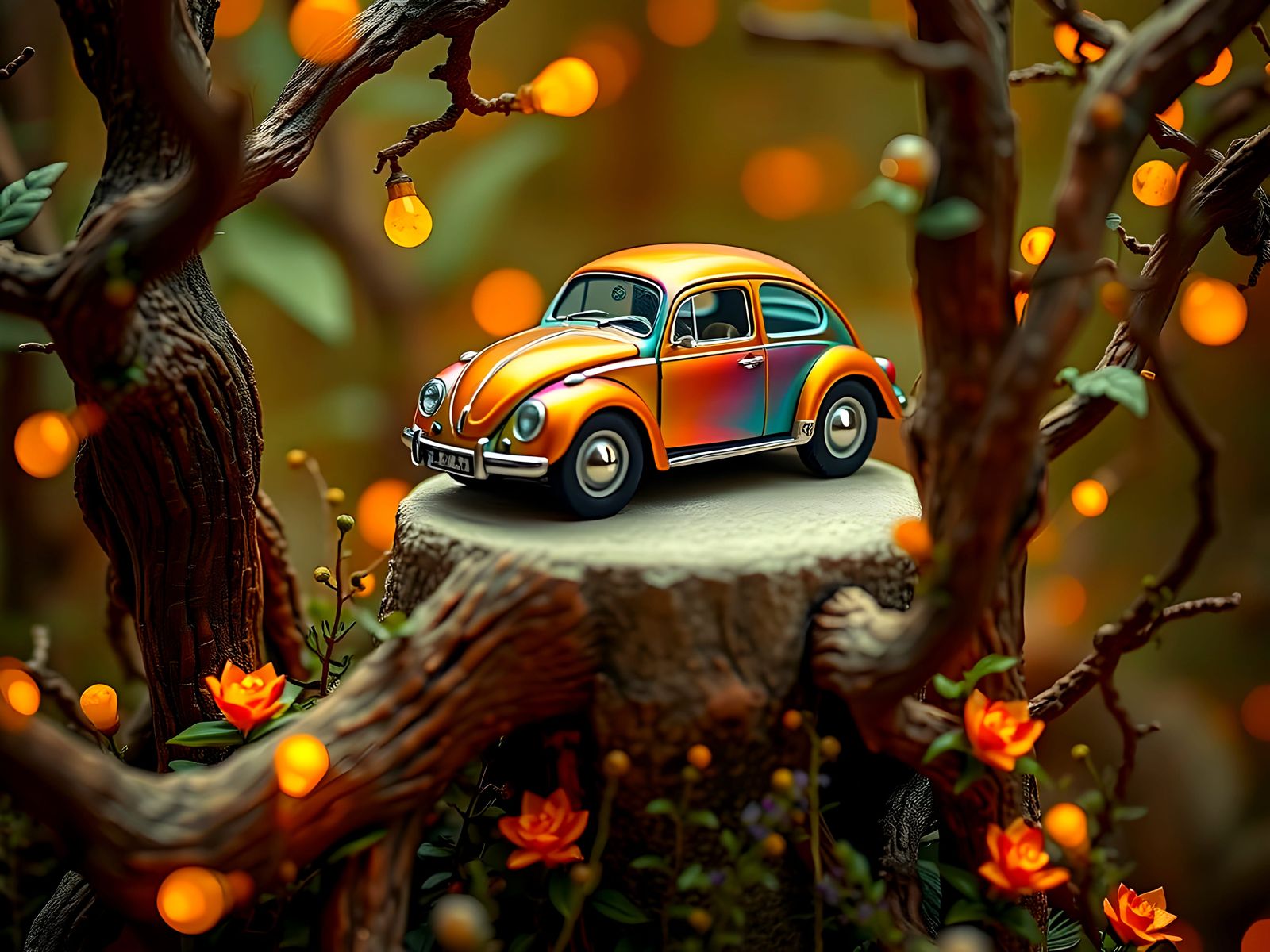 Whimsical Beetle in Enchanted Miniature Forest