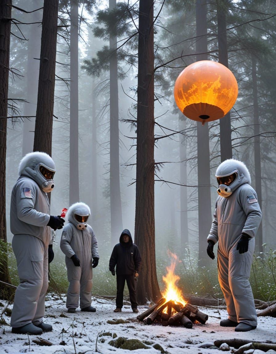 Forest Gathering with Aliens and Bigfoot Under Full Moon