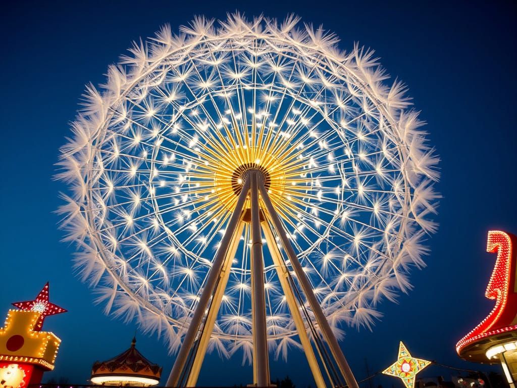 Whimsical Ferris Wheel Dandelion Amidst Evening Sky
