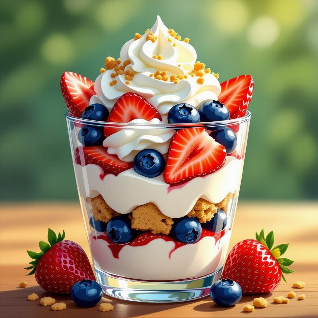 Hyper Realistic Comic Parfait with Fruit and Cream