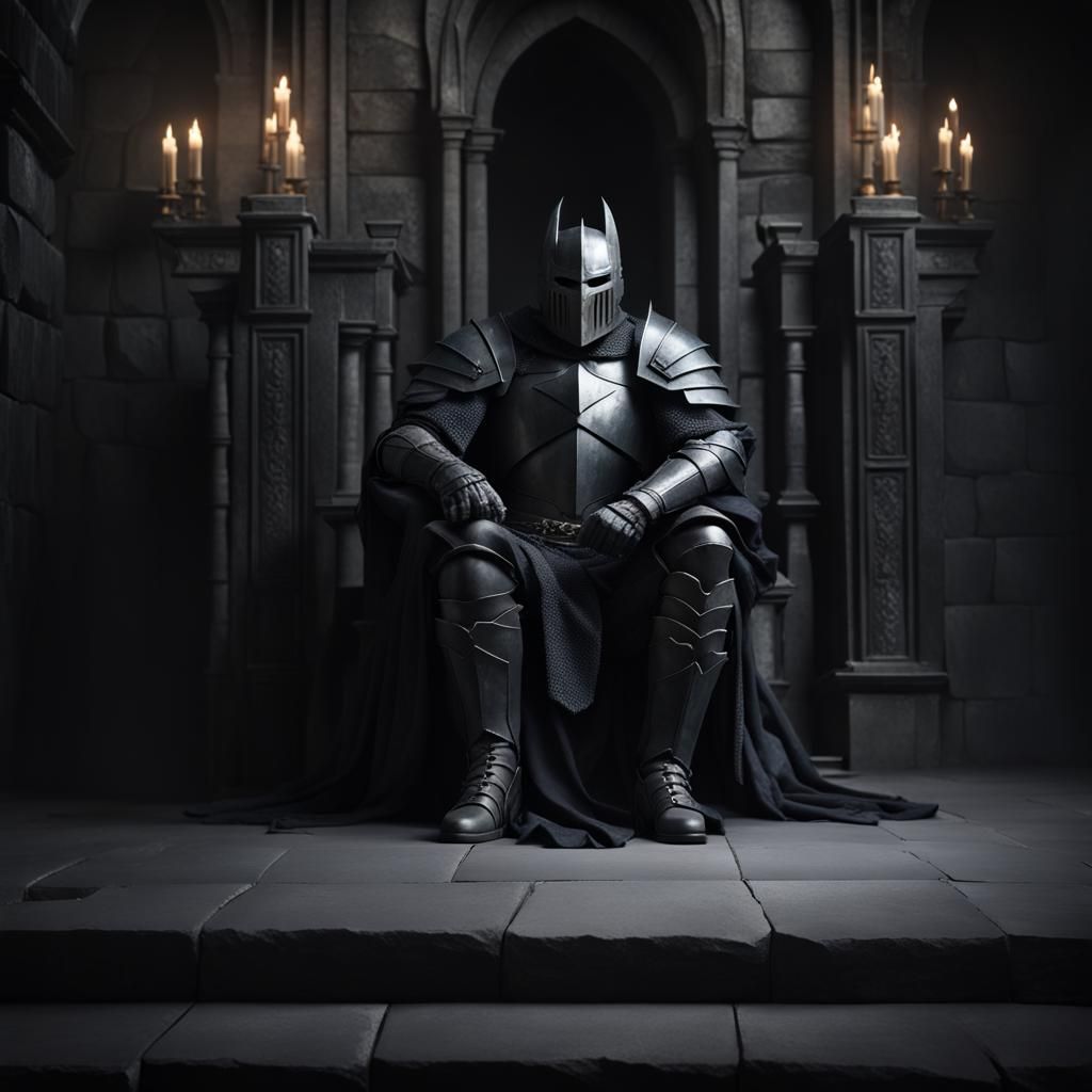 Dark Knight on Stone Throne in Heavy Armor