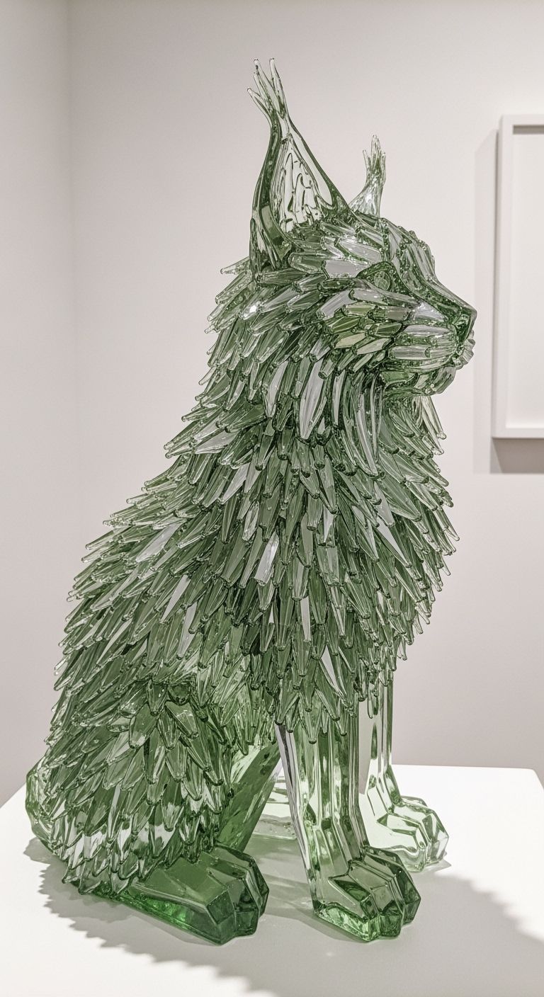 Glass Lynx Sculpture on Pedestal
