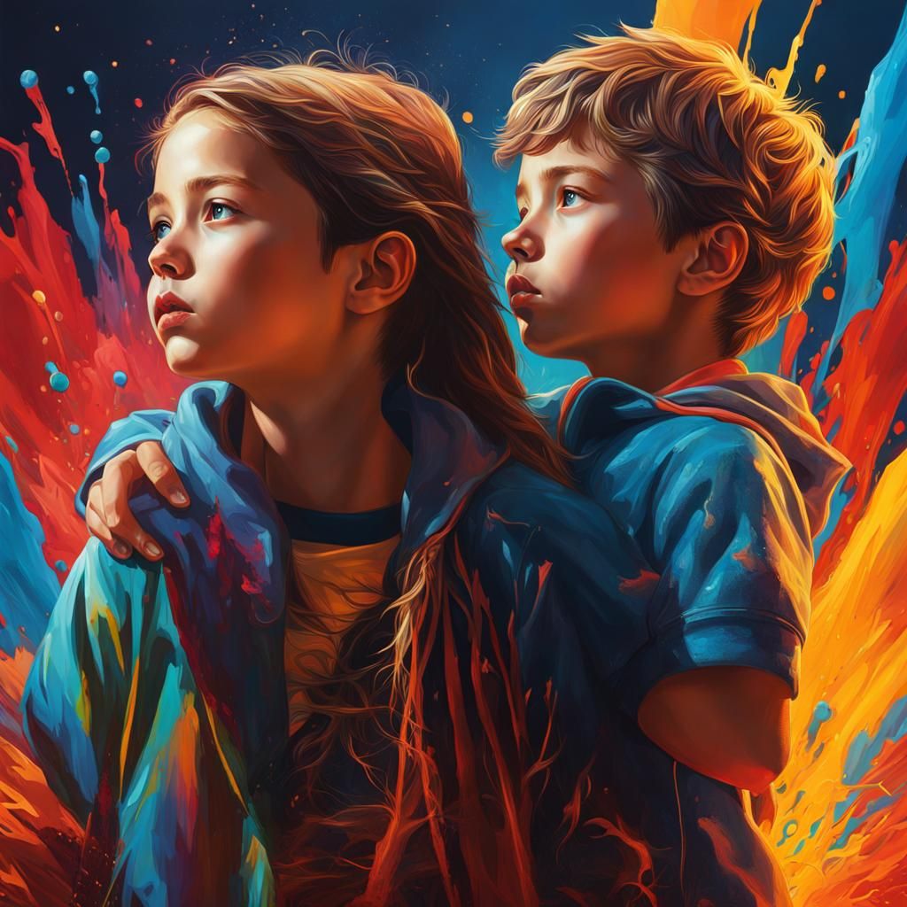 Hyperrealistic Splash Art of Girl and Boy