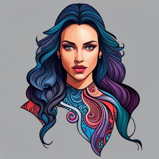 Beautiful Woman Portrait in Zentangle Style