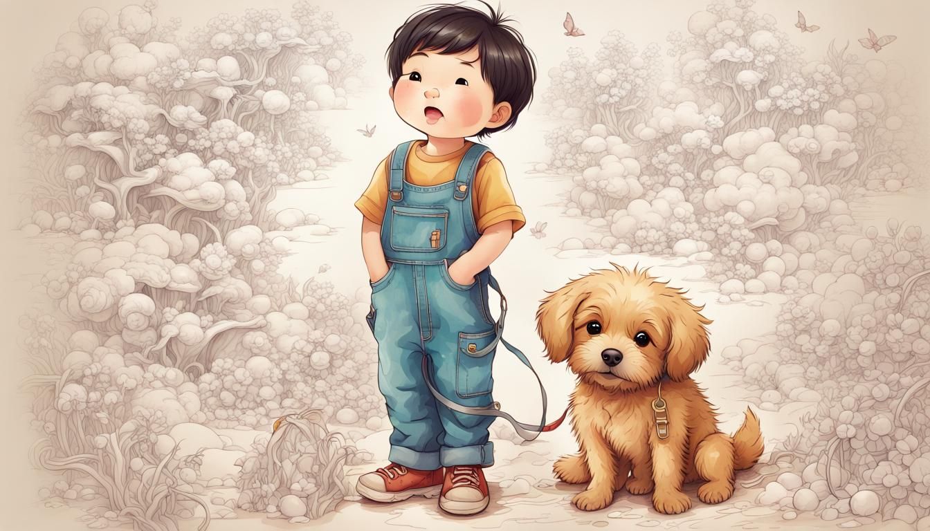 Boy and Dog Drawing in Sarah Kay Style