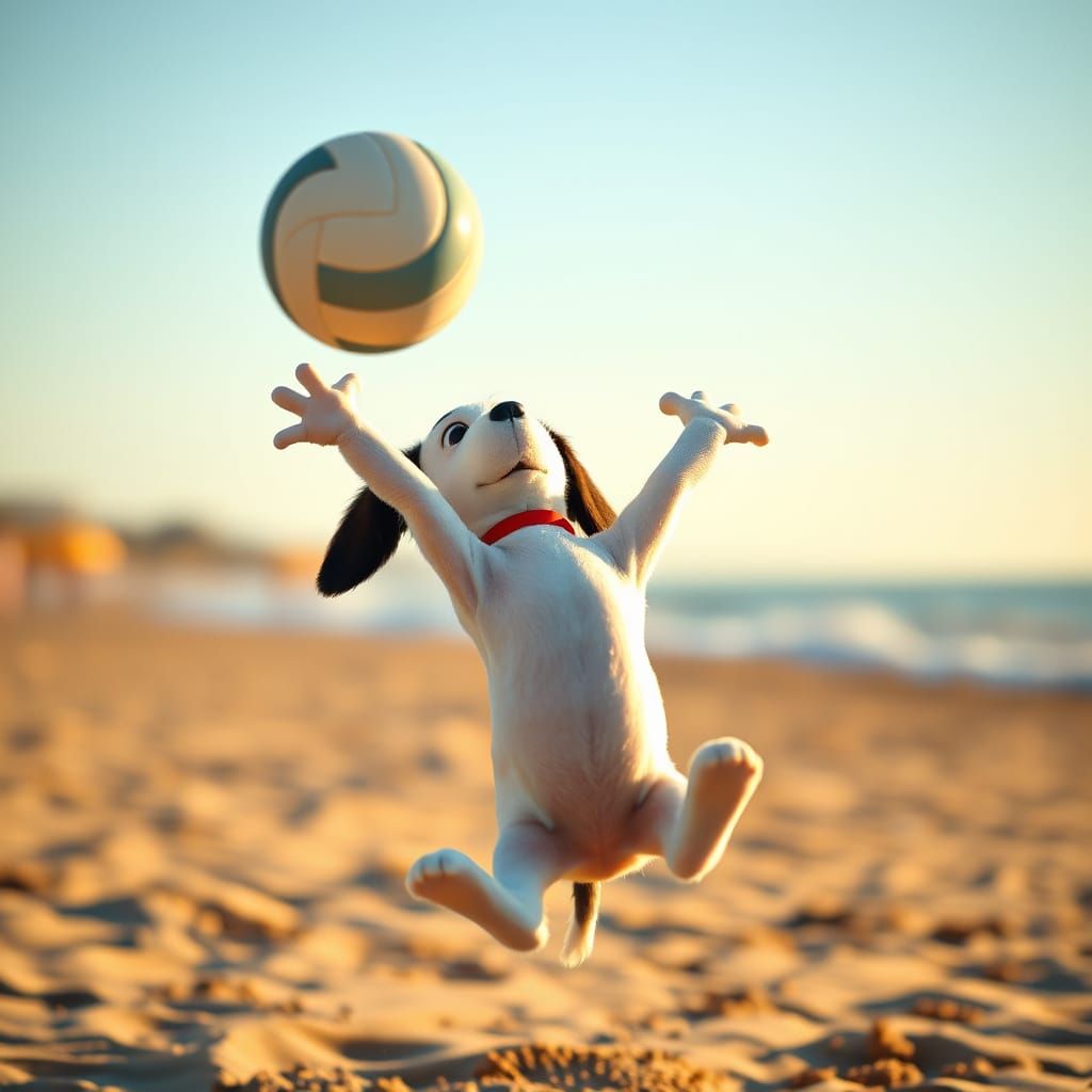 Snoopy in Mid-Air Volleyball Action