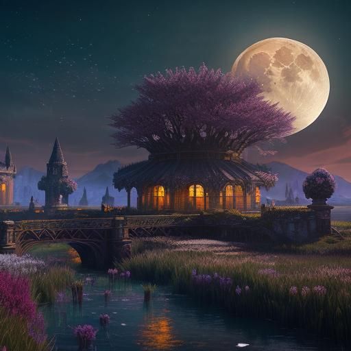 Romantic Wedding Under Moonlight: Fantasy Concept Art