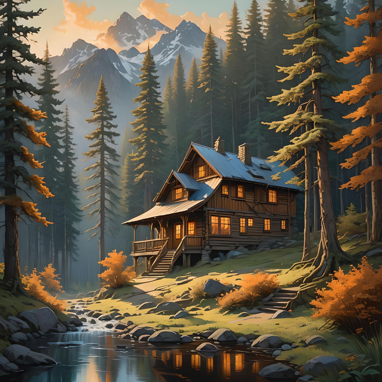 Peaceful Cabin in Forest: Epic Fantasy Art