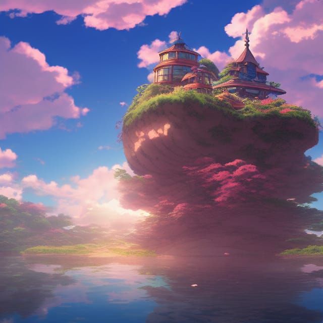 Floating Island Kingdom in Anime Style