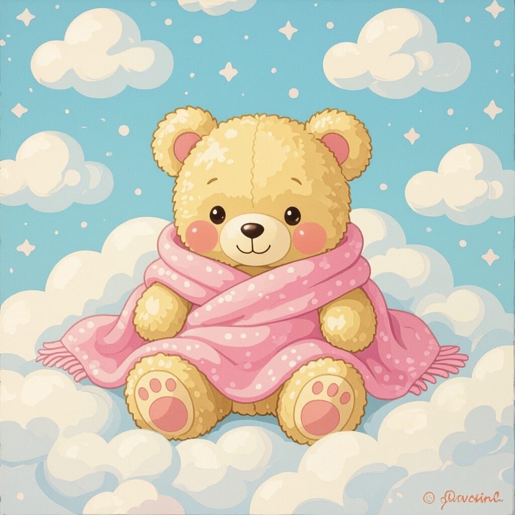 Pastel Kawaii Teddy Bear in Sanrio Style