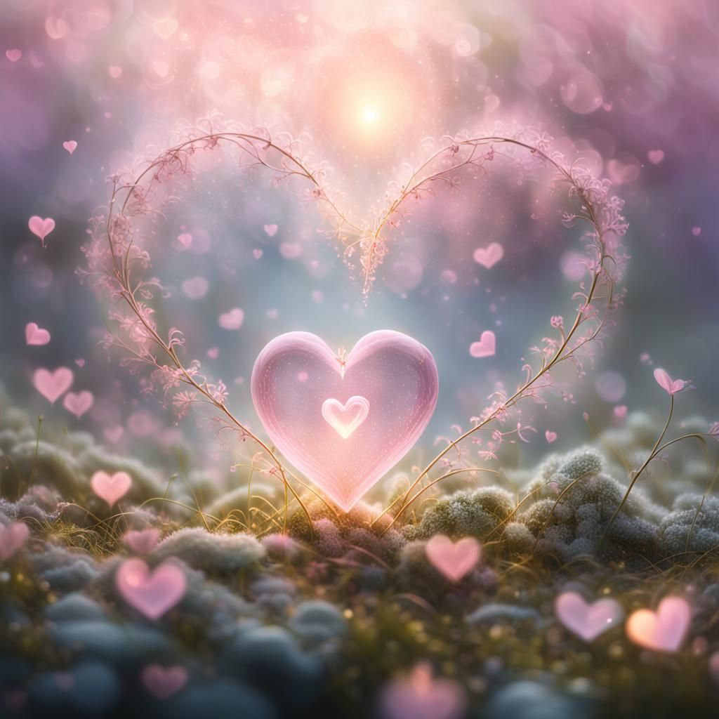 Ethereal Pink Heart in Misty Golden Light